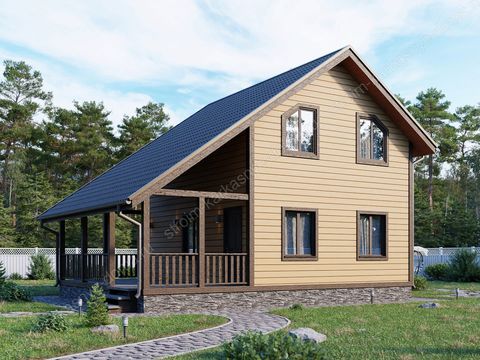 Карскасный дом 9х7 особенностью которого является большая терраса. Попасть в дом можно через террасу, пройдя небольшой тамбур и холл. На первом этаже расположены гостиная кухня и санузел. На втором этаже расположены три изолированных спальни и еще один санузел. Данный дом с дополнительной площадью для отдыха всей семьей на свежем воздухе.