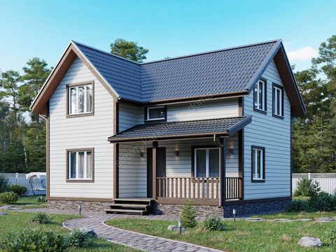 Данный каркасны дом с размерами 9х7 отвечает всем требованиям к современному и комфортному жилью. Его площадь - 93 кв. метров.
Заслуживает внимания архитектура: угловой фасад и удобная терраса.
Вход в дом пролегает через тамбур, на первом этаже имеется большая гостиная, совмещенная с кухней, одна из спален и санузел, на втором – три просторные спальни.